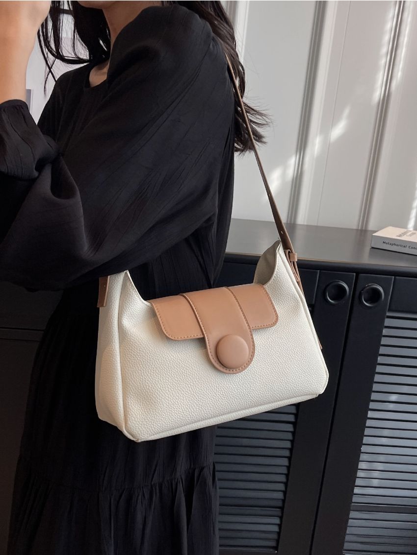 Medium Baguette Bag Two Tone Button Decor