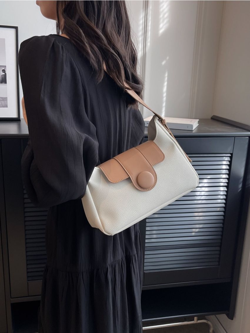 Medium Baguette Bag Two Tone Button Decor