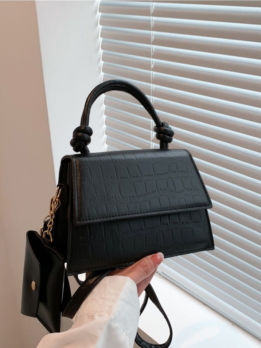 Mini Flap Square Bag Geometric Embossed With Coin Purse