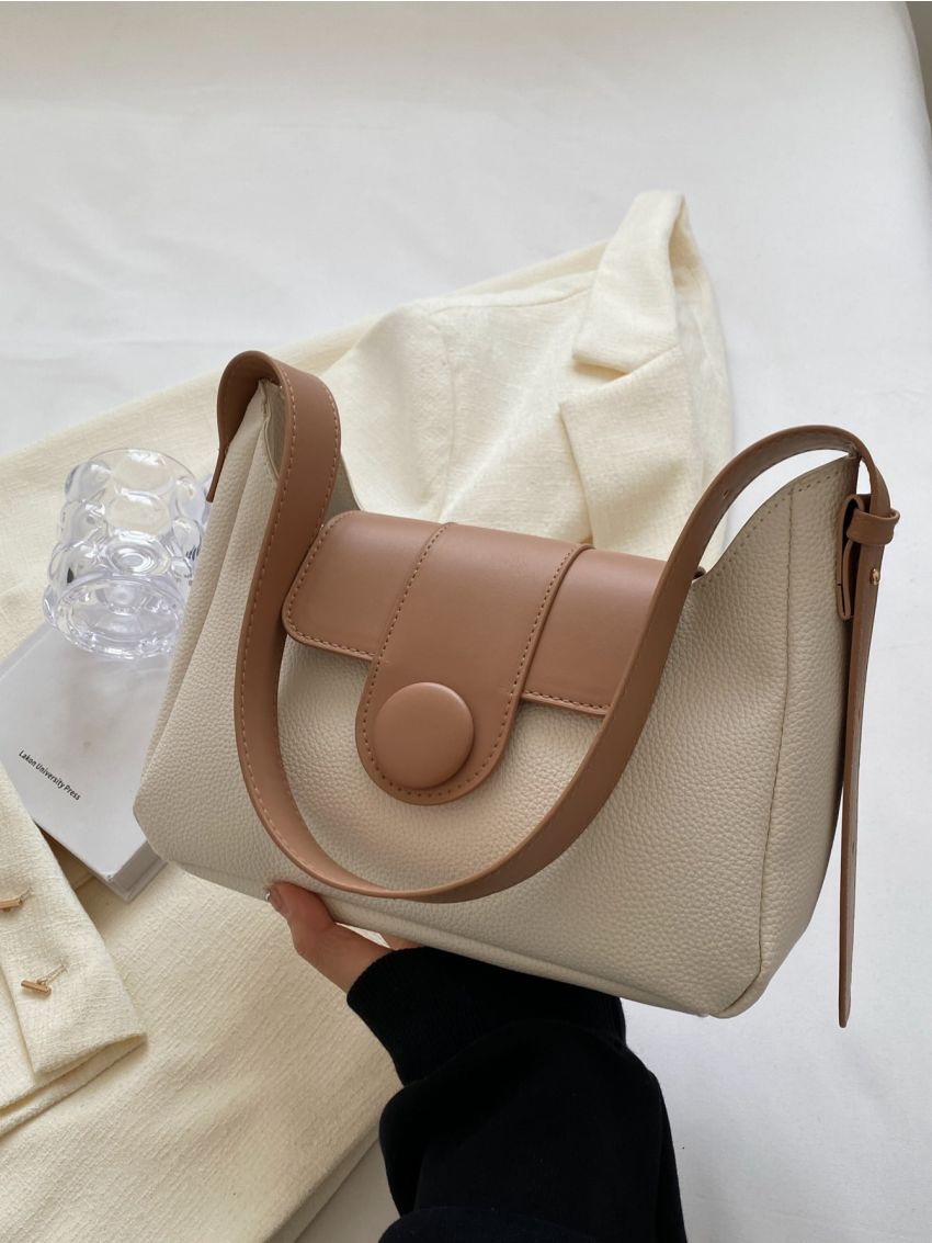 Medium Baguette Bag Two Tone Button Decor