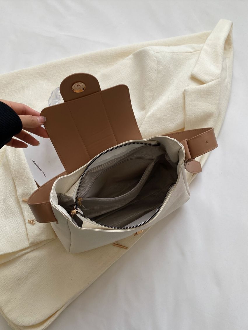 Medium Baguette Bag Two Tone Button Decor