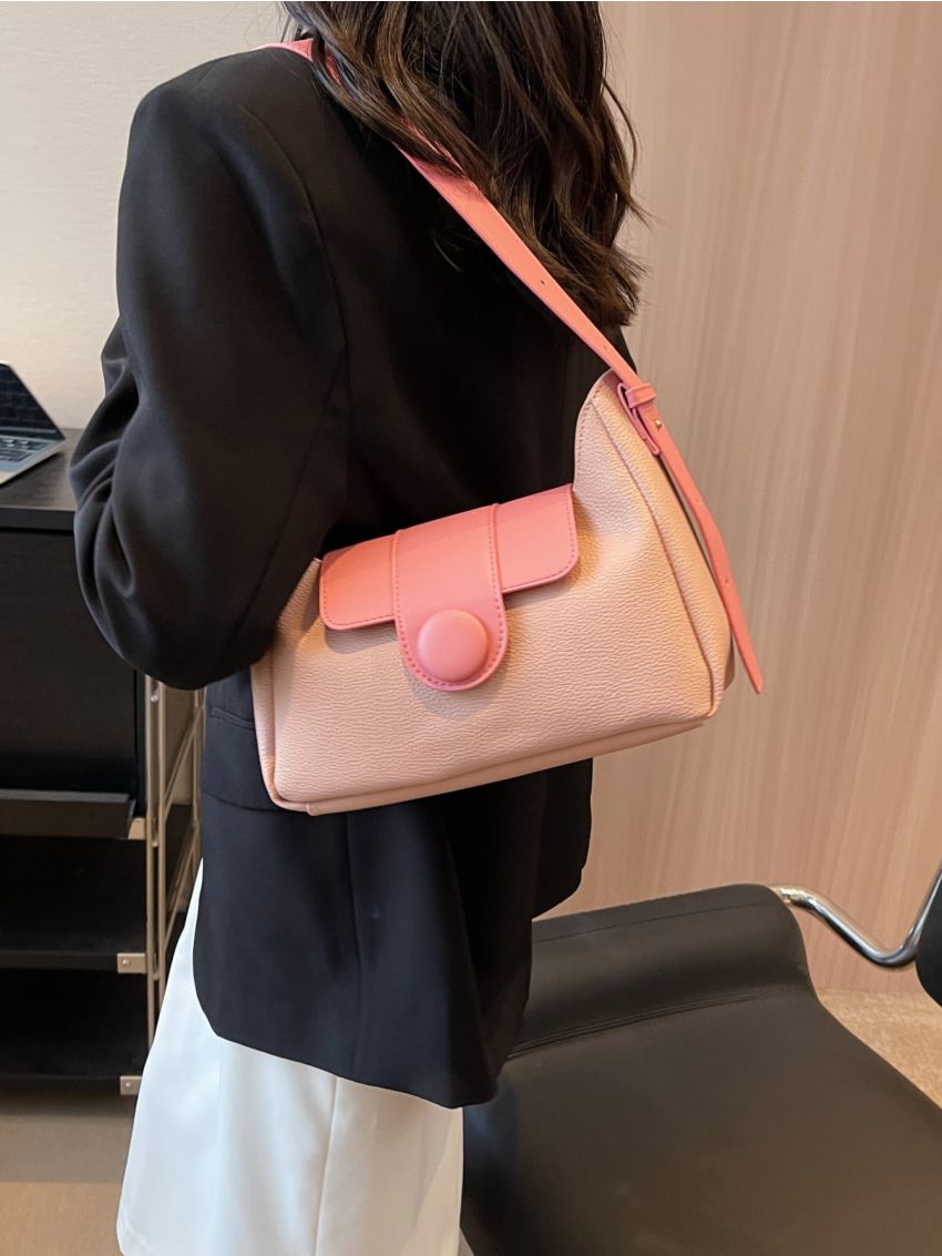 Medium Baguette Bag Two Tone Button Decor