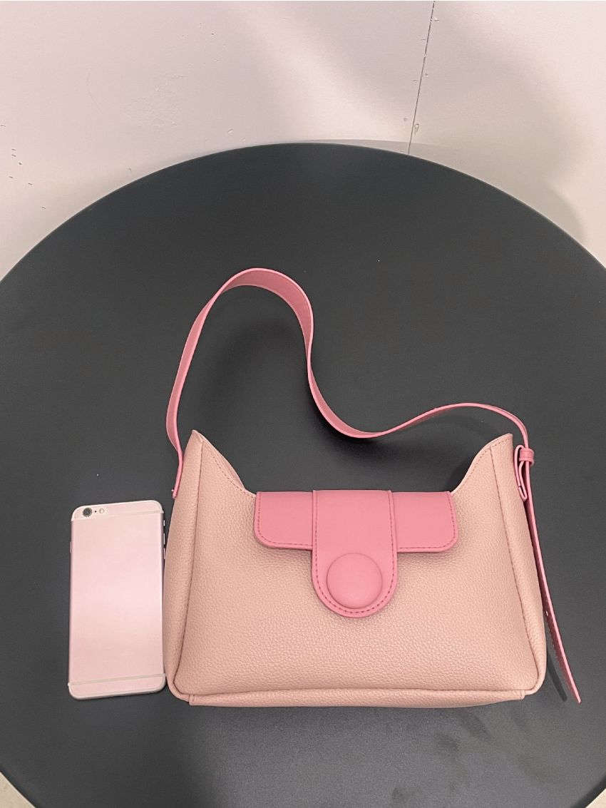 Medium Baguette Bag Two Tone Button Decor