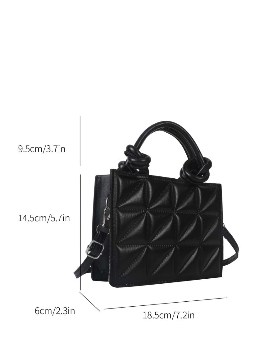 Mini Square Bag Quilted Pattern Minimalist Knot Design Handle