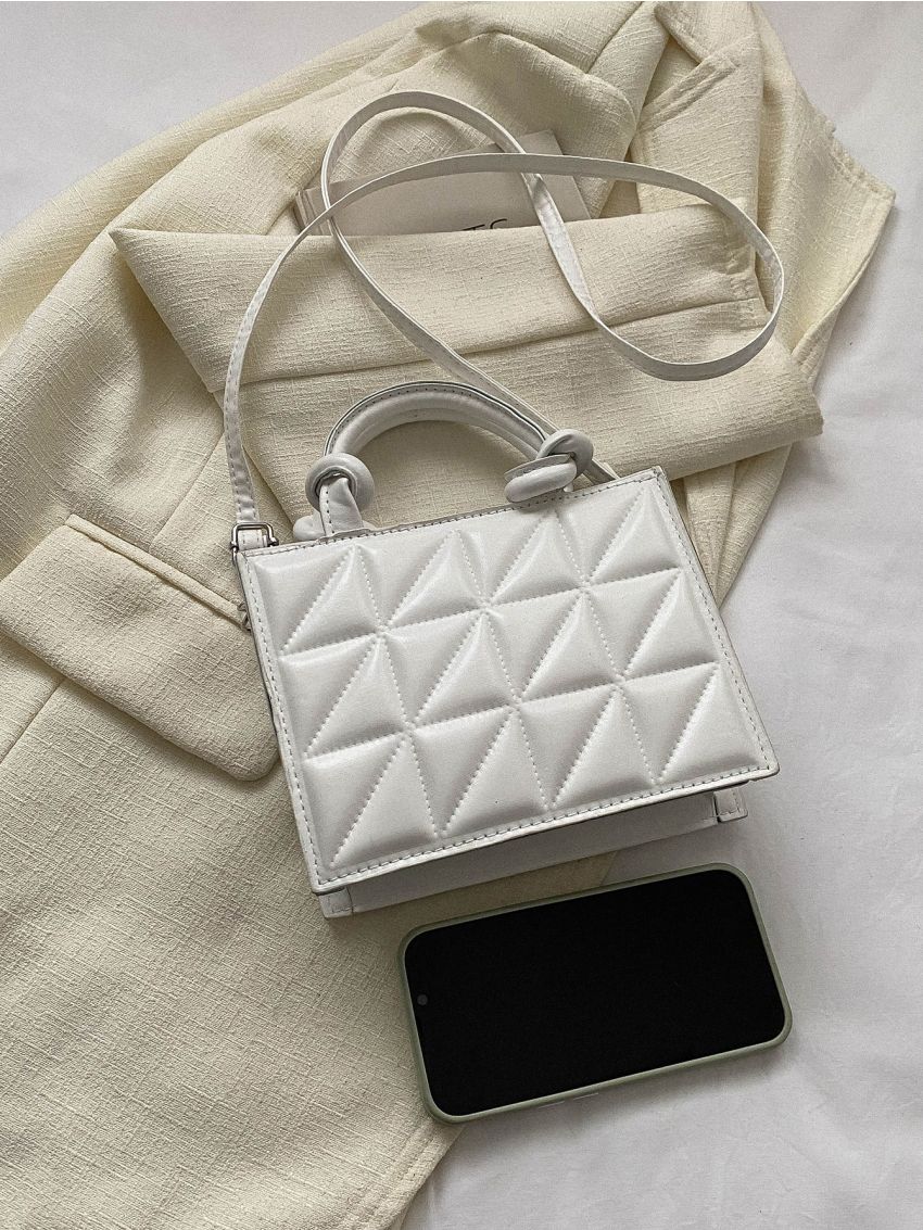 Mini Square Bag Quilted Pattern Minimalist Knot Design Handle