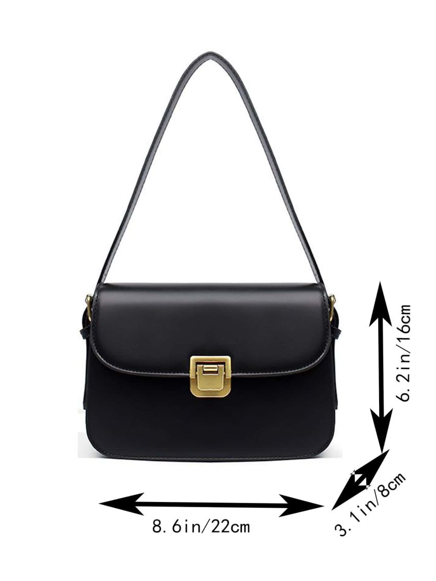 Minimalist Square Bag Small Flap Metal Decor Black