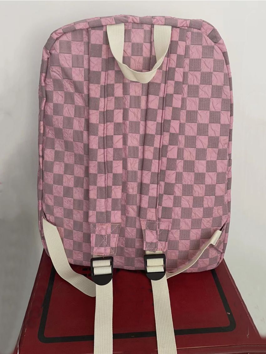 Plaid Pattern Classic Backpack Medium Pink For School