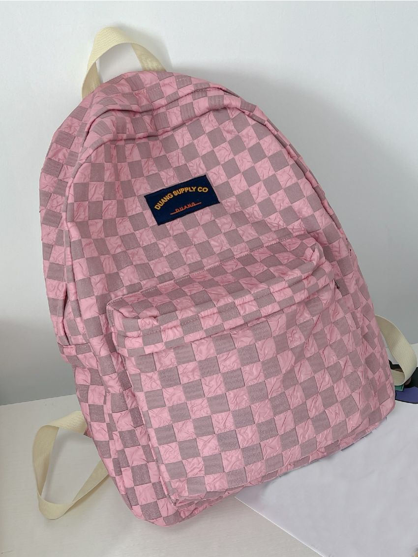 Plaid Pattern Classic Backpack Medium Pink For School