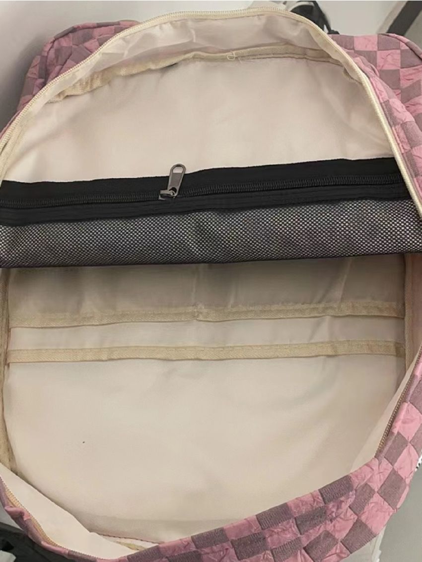 Plaid Pattern Classic Backpack Medium Pink For School