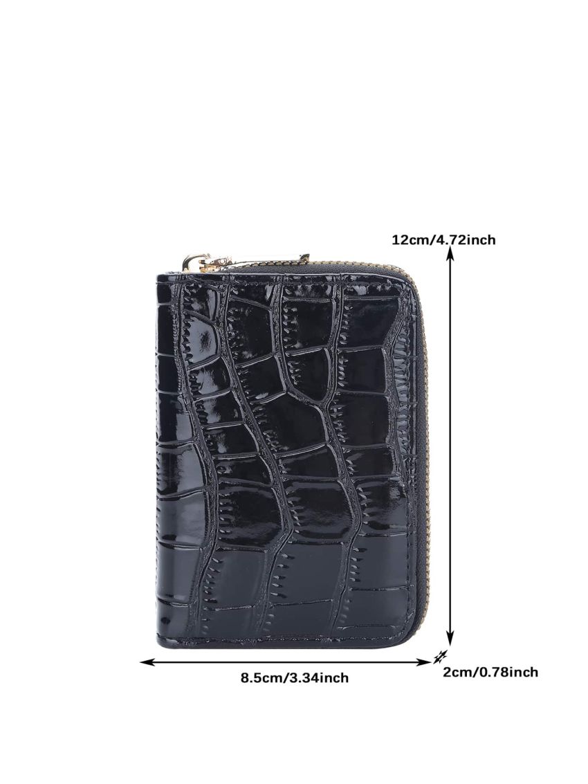 Crocodile Embossed Card Holder Zipper Black
