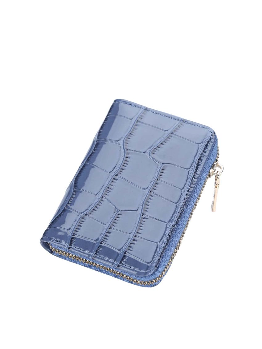 Crocodile Embossed Card Holder Zipper Blue