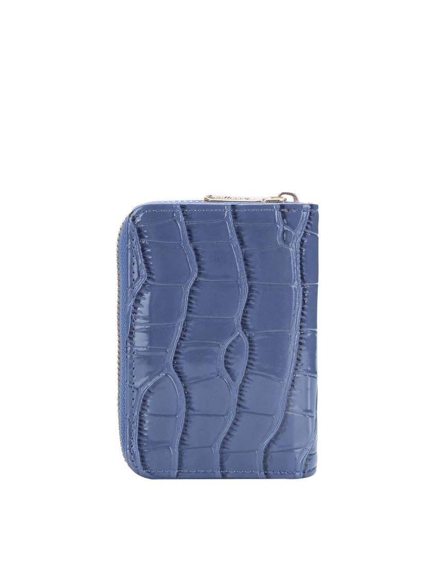Crocodile Embossed Card Holder Zipper Blue