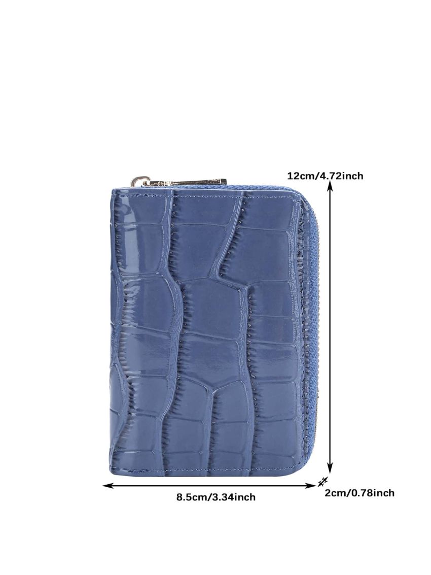 Crocodile Embossed Card Holder Zipper Blue