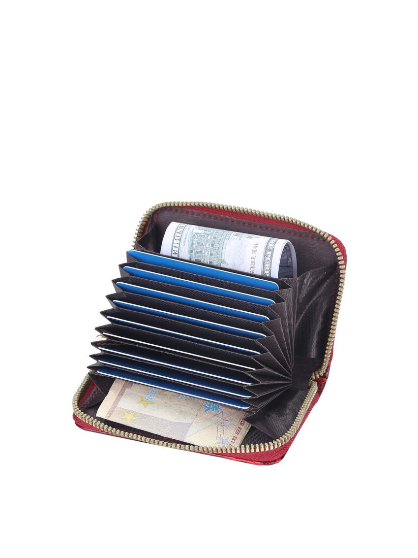 Crocodile Embossed Card Holder Zipper Red