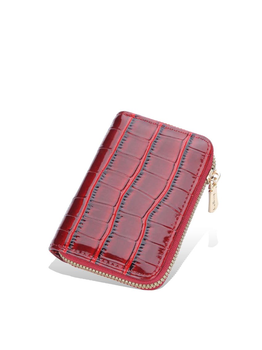 Crocodile Embossed Card Holder Zipper Red