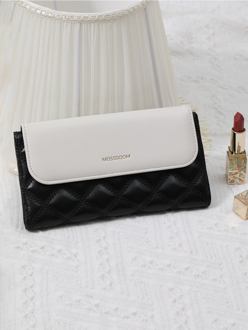 Colorblock Long Wallet Flap Letter Graphic