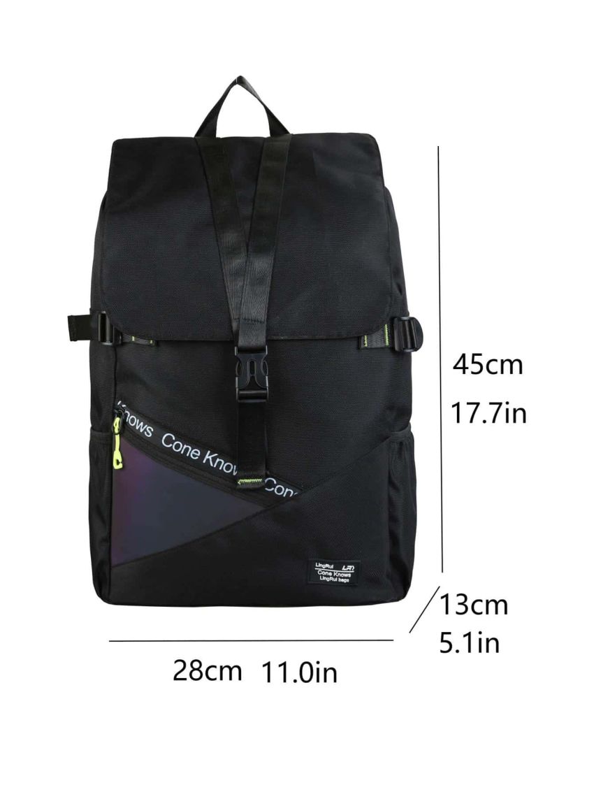 Letter Graphic Flap Backpack Medium Release Buckle Decor Nylon Camping Bag