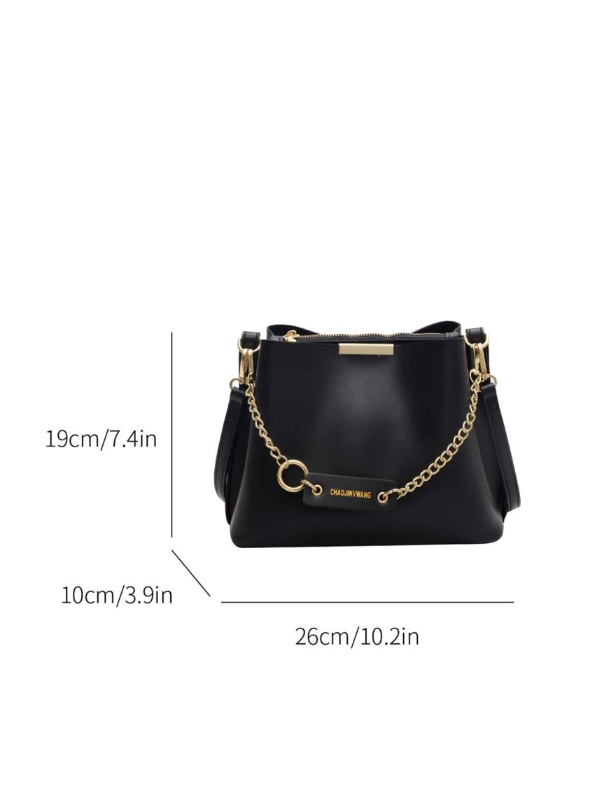 Chain Decor Bucket Bag Medium Black