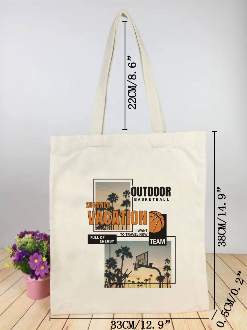 Letter & Scenery Graphic Shopper Bag Small Preppy