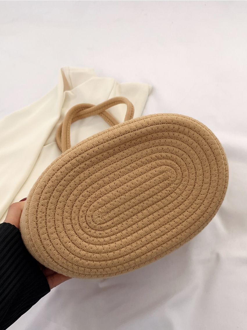 Colorblock Straw Bag Faux Pearl Beaded Medium Vacation