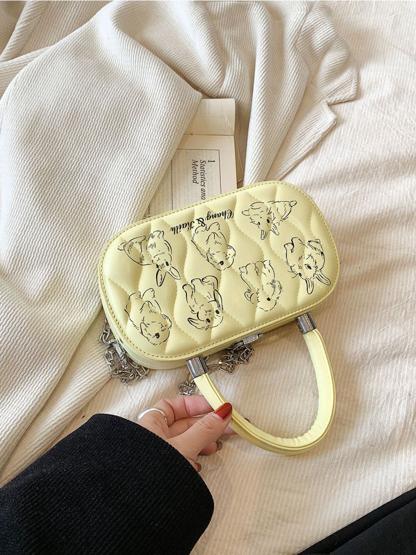 Cartoon Rabbit Graphic Box Bag Mini Yellow Cute