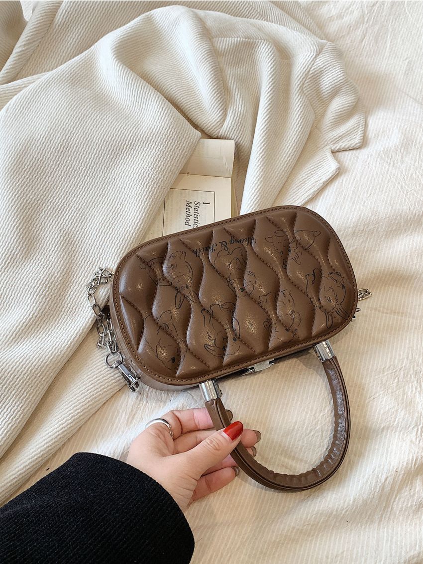 Cartoon Rabbit Graphic Box Bag Mini Brown Cute