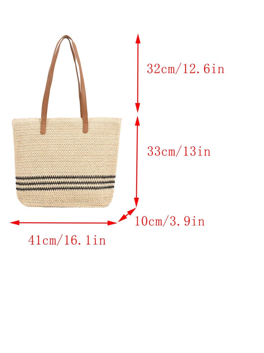 Striped Pattern Straw Bag Large Capacity Vacation