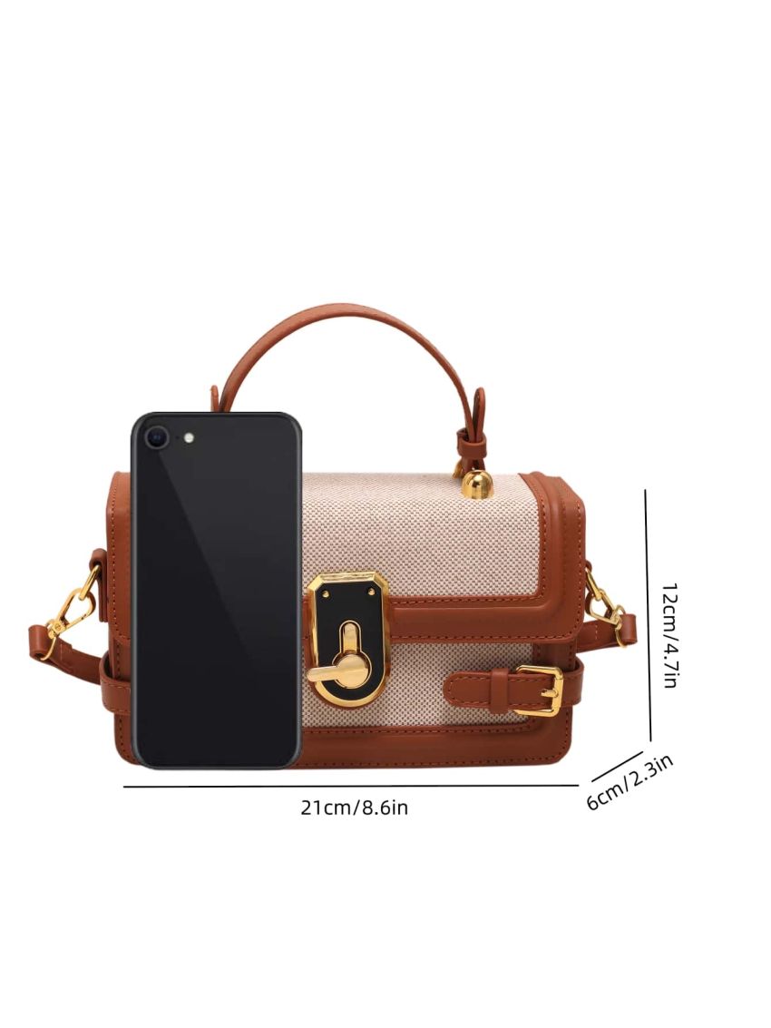 Colorblock Square Bag Buckle Decor Small