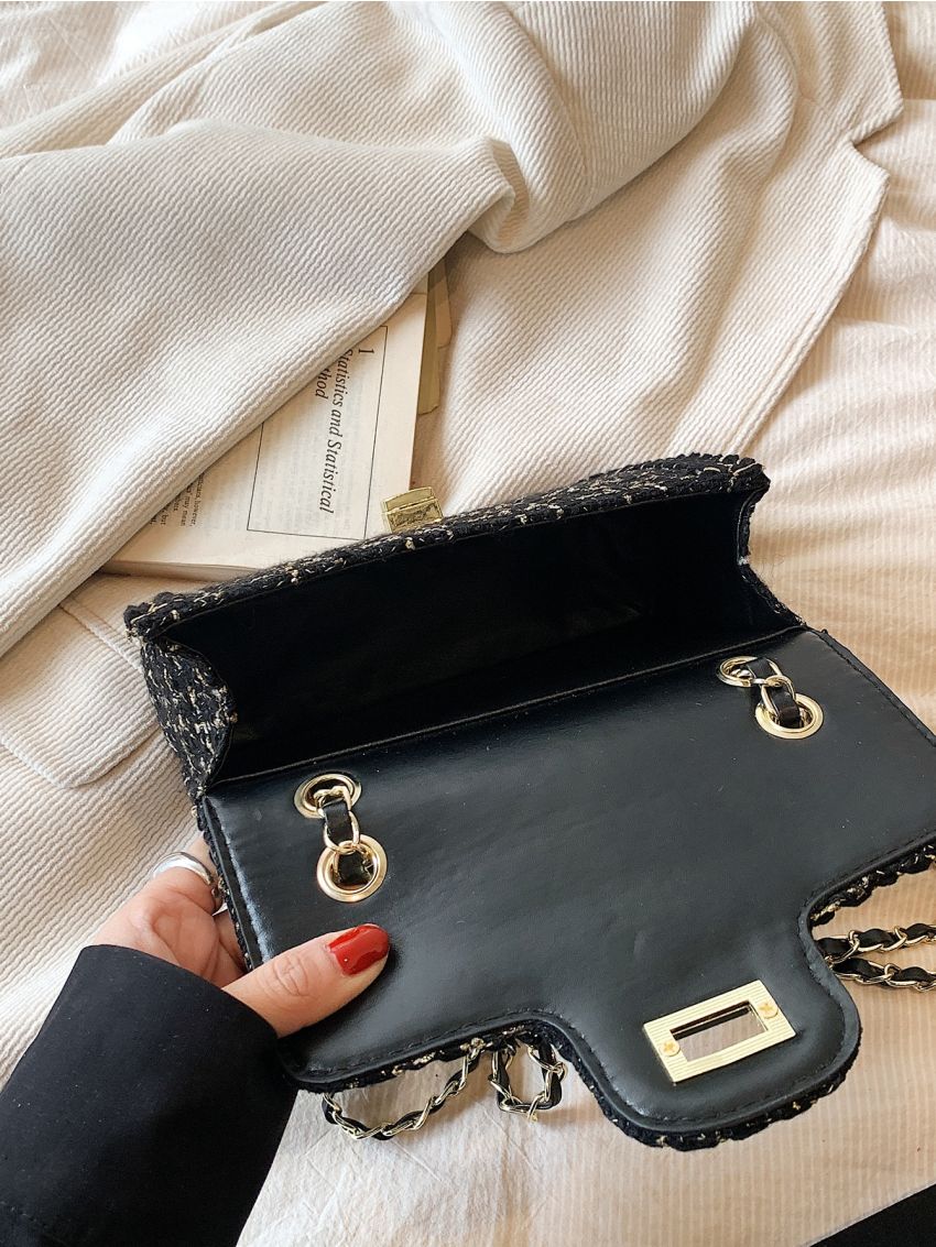 Small Square Bag Fashion Plaid Pattern Twist Lock Flap Chain Nylon