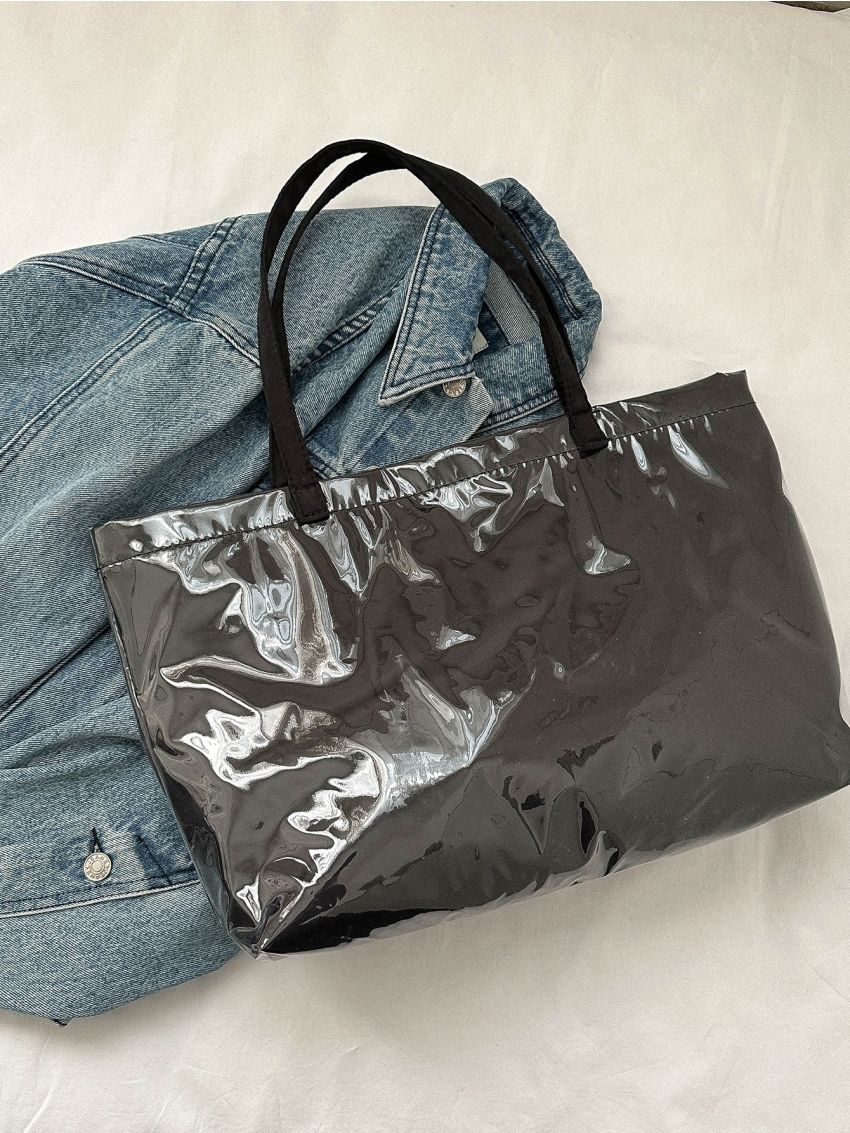 Letter Graphic Shoulder Tote Bag Fashion Magnetic Buckle PU