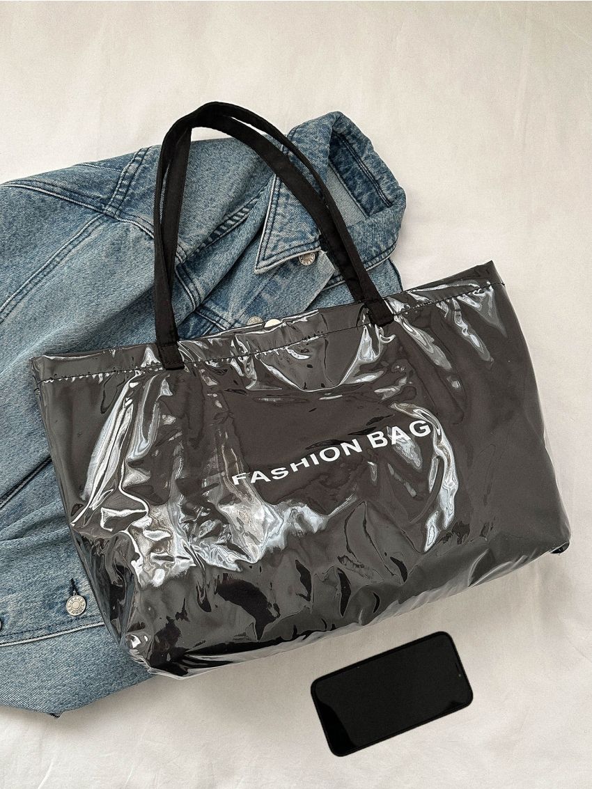 Letter Graphic Shoulder Tote Bag Fashion Magnetic Buckle PU