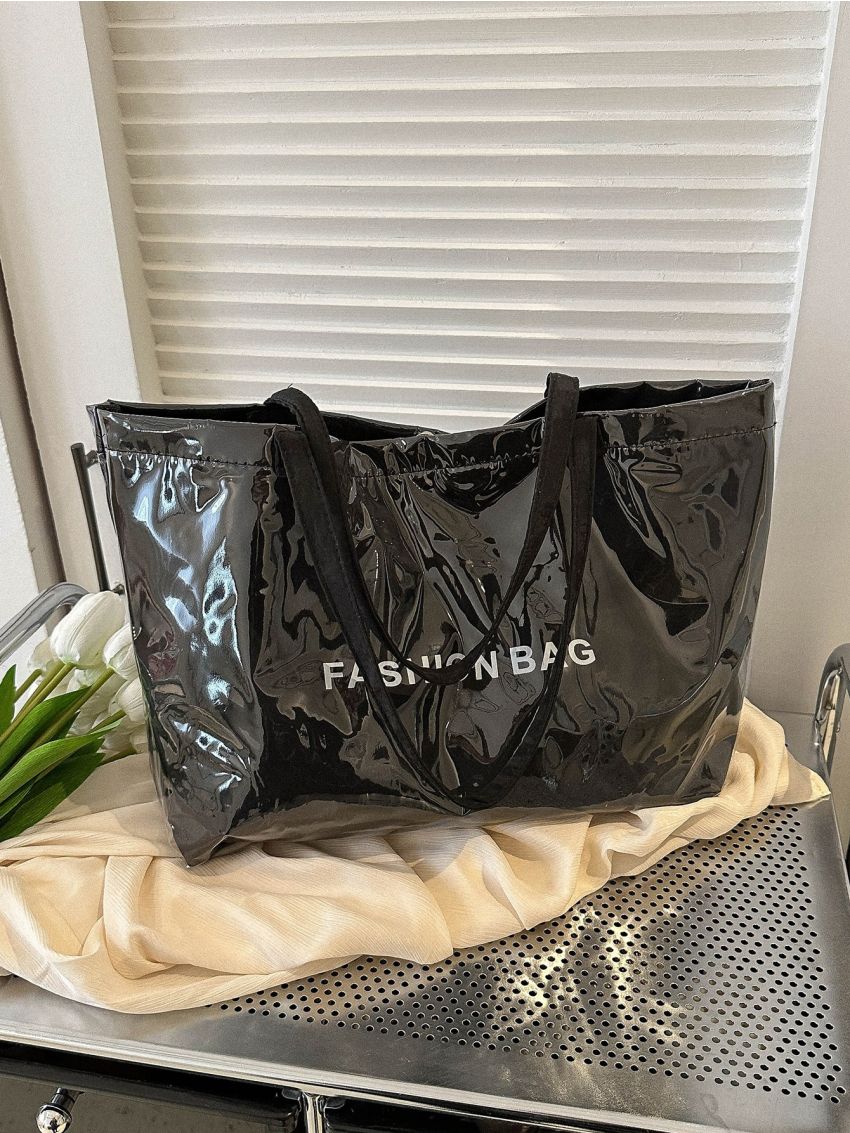 Letter Graphic Shoulder Tote Bag Fashion Magnetic Buckle PU