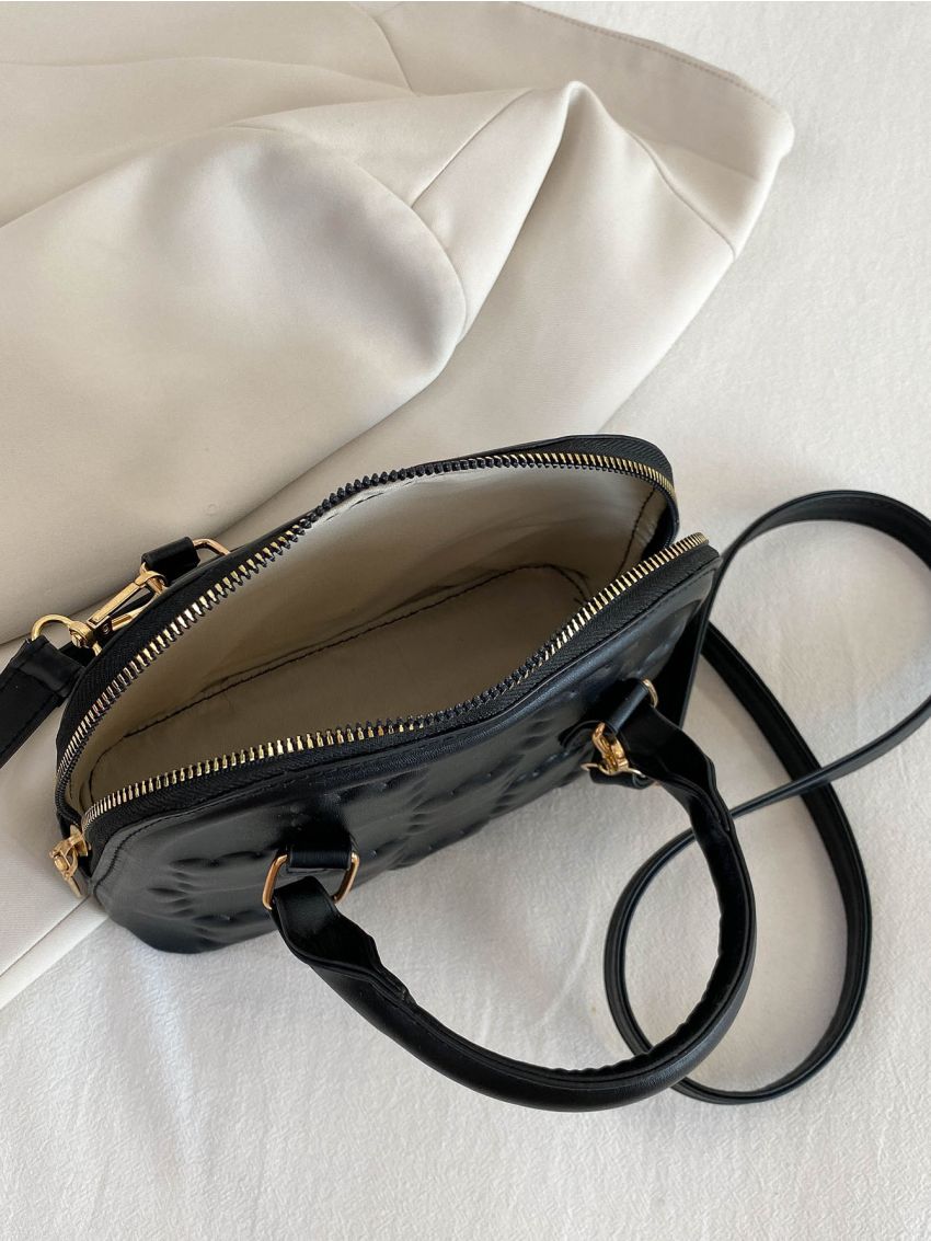 Small Dome Bag Cookie Embossed Double Handle Solid Color