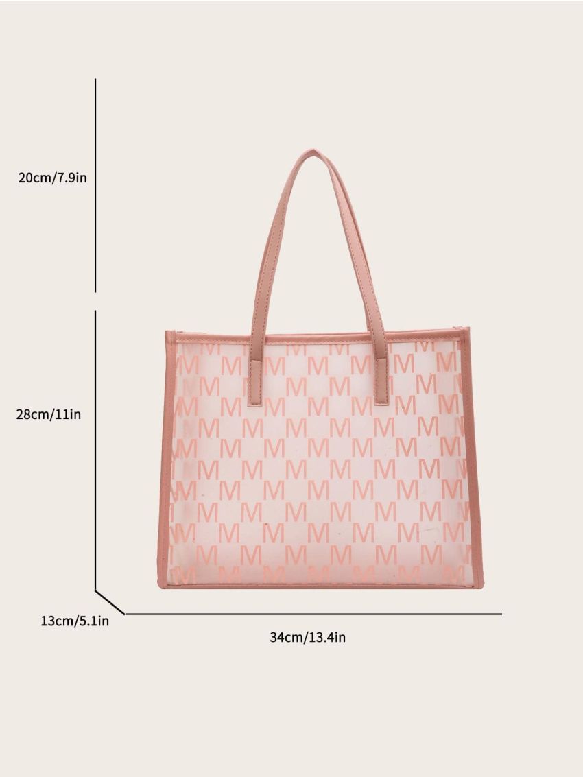 Letter Graphic Shoulder Tote Bag Contrast Binding