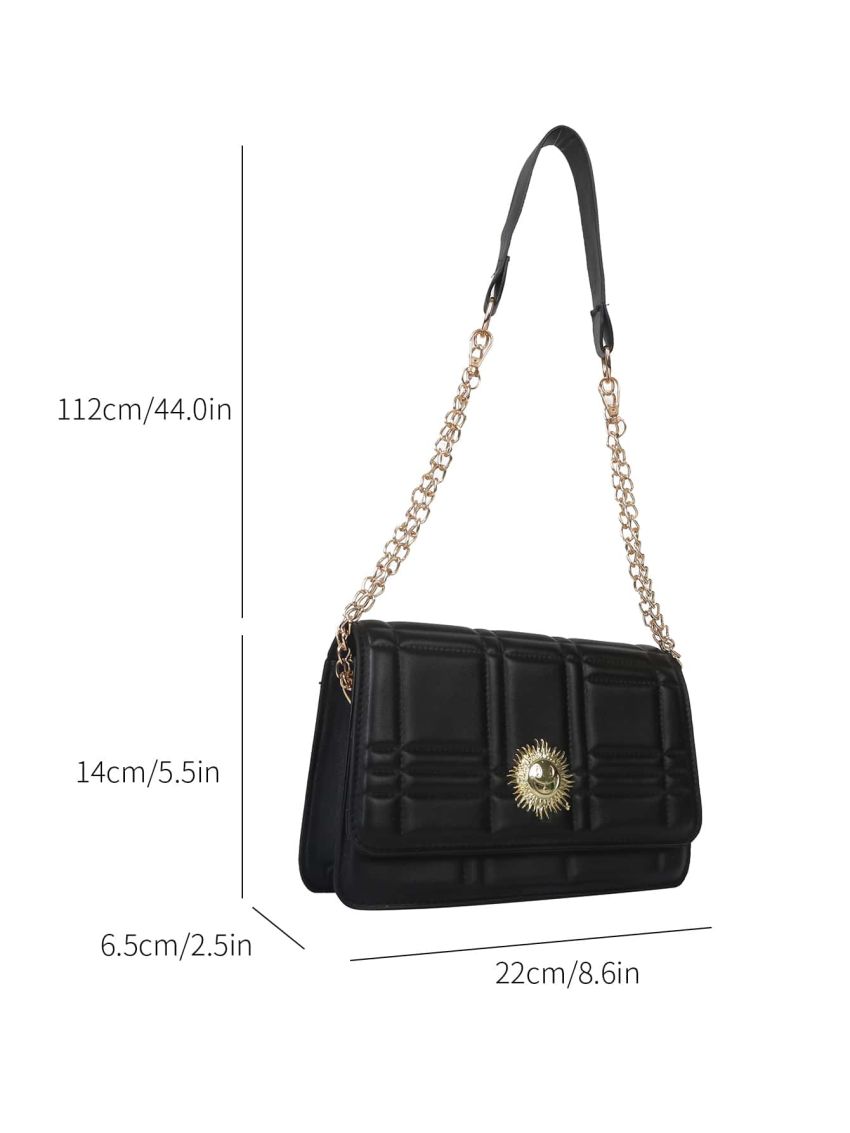 Small Flap Square Bag Quilted Pattern Metal Decor