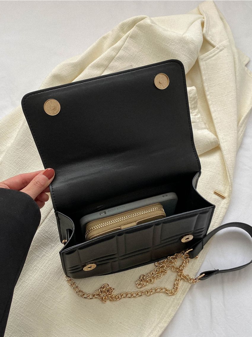 Small Flap Square Bag Quilted Pattern Metal Decor