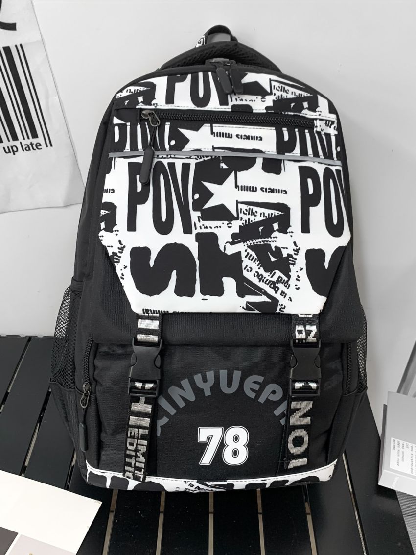 Large-Capacity School Bag Backpack School Bag Casual Backpack Water-Repellent Fabric Random Cutting