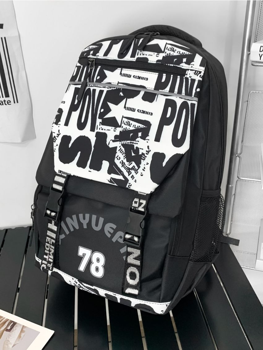 Large-Capacity School Bag Backpack School Bag Casual Backpack Water-Repellent Fabric Random Cutting