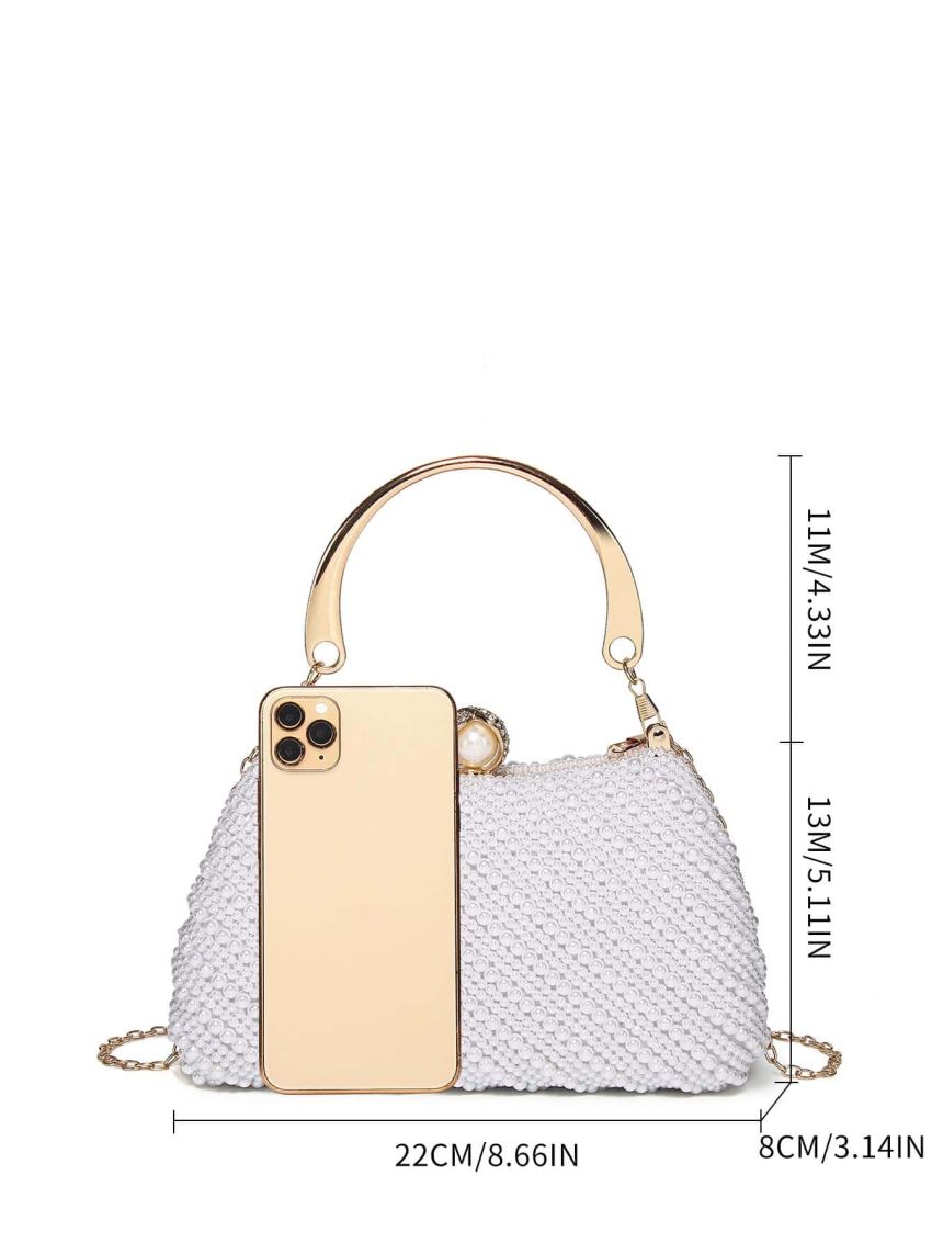 Small Box Bag Pearl & Rhinestone Decor Plastic Glamorous