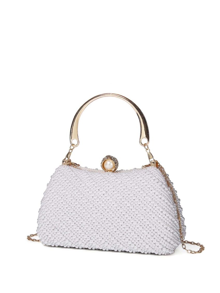 Small Box Bag Pearl & Rhinestone Decor Plastic Glamorous
