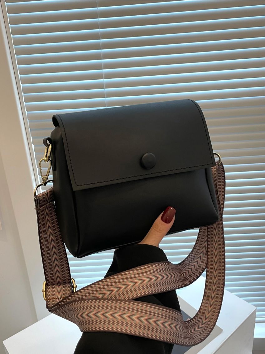 Mini Flap Square Bag Button Decor Minimalist