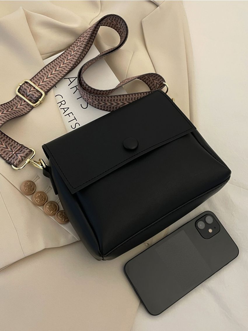 Mini Flap Square Bag Button Decor Minimalist