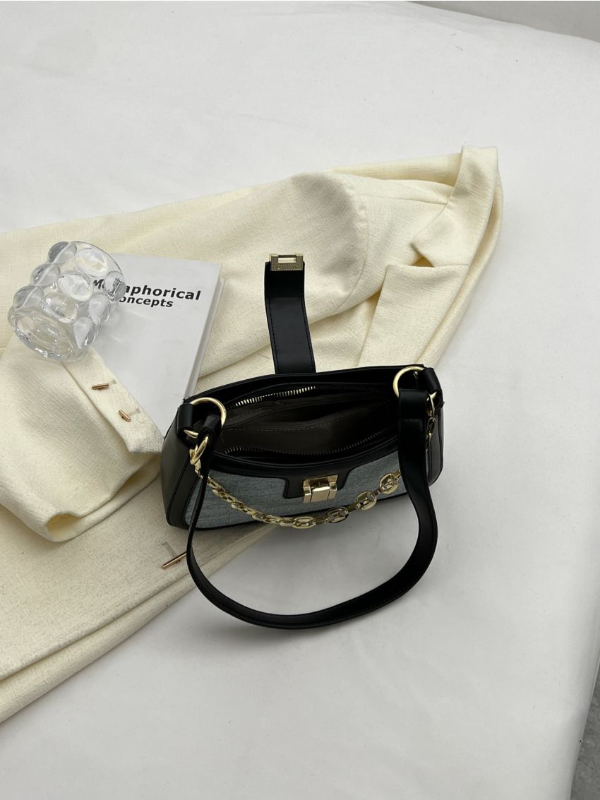 Small Hobo Bag Colorblock Chain Decor Fashion Style