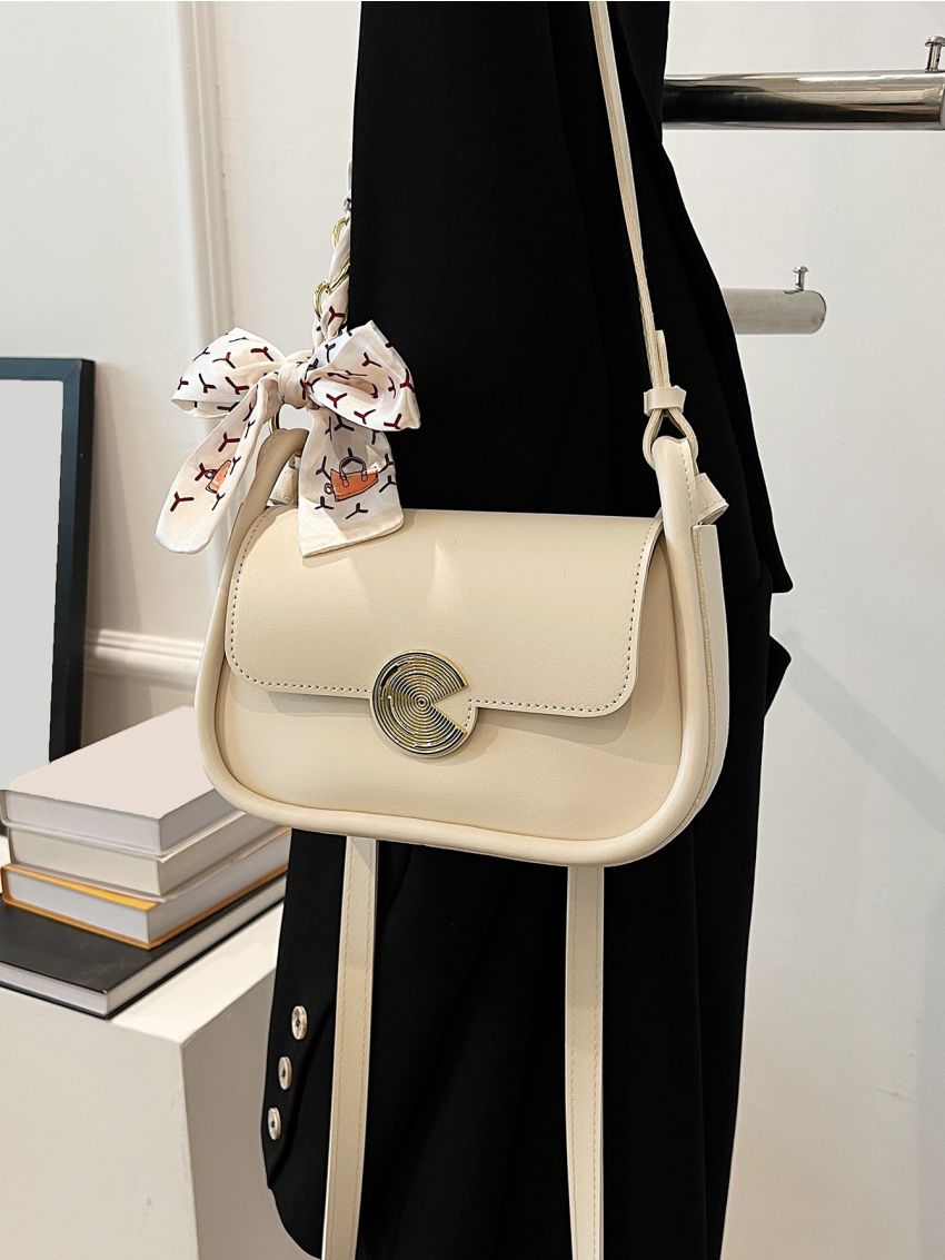 Twilly Scarf Decor Saddle Bag Small Beige