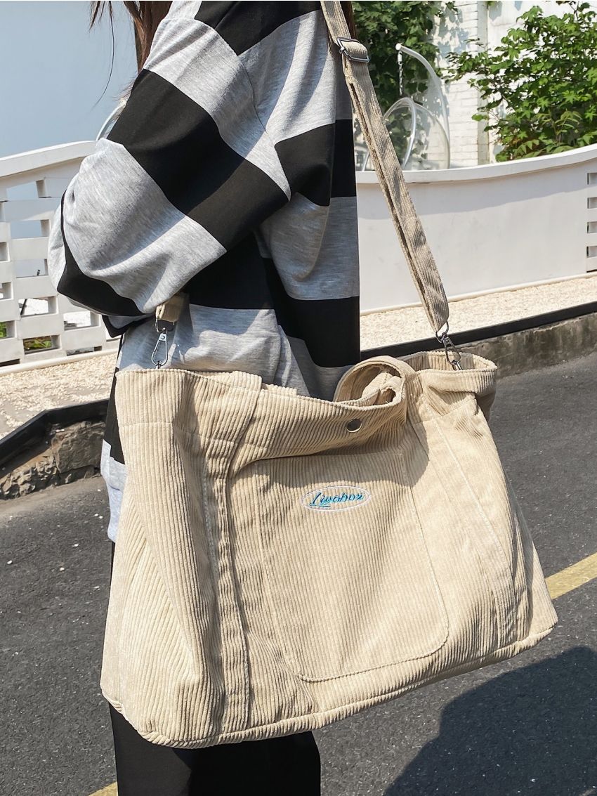 Oversized Shopper Bag Letter Patch Decor Casual Style