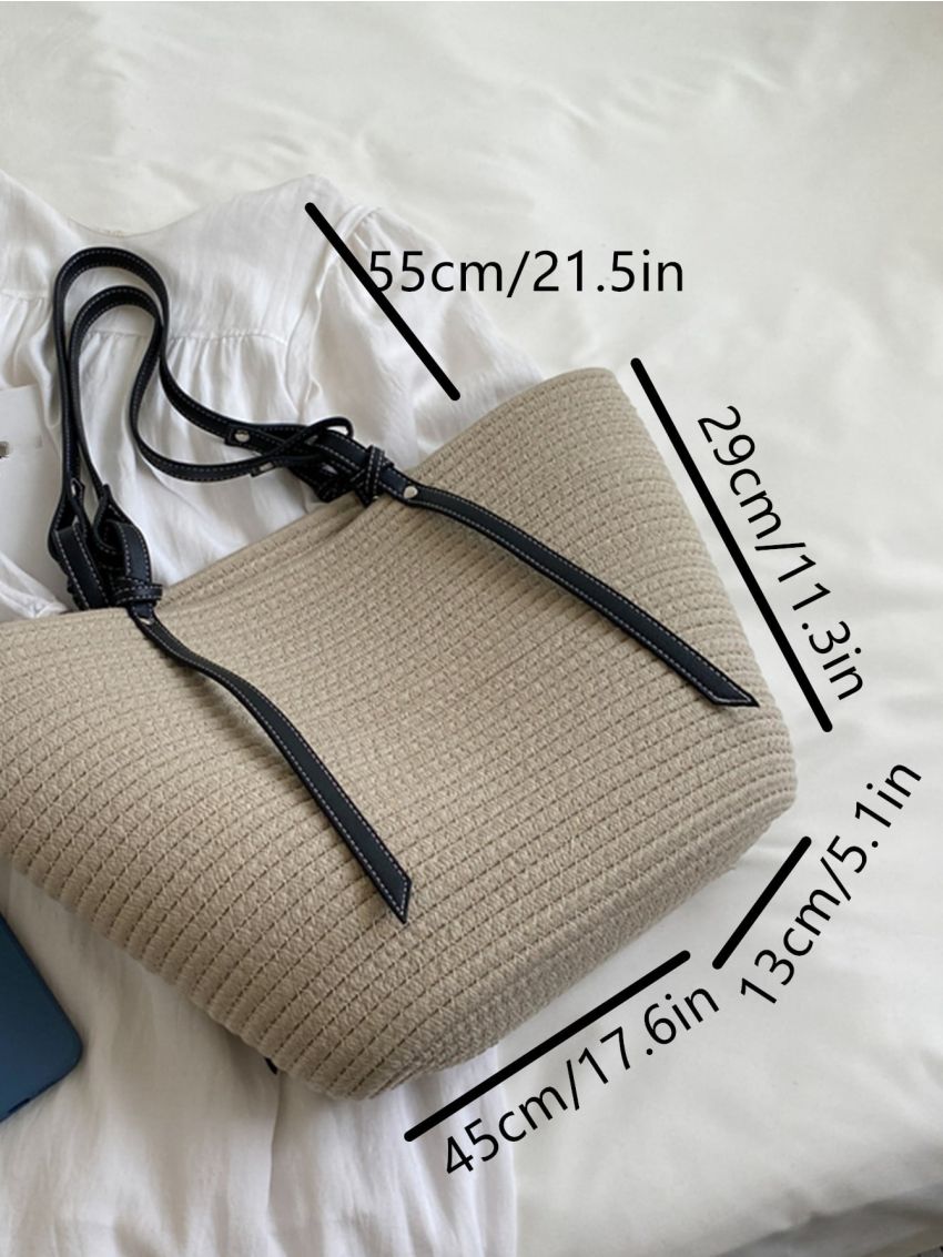 Oversized Straw Bag Double Handle For Vacation Beach Bag