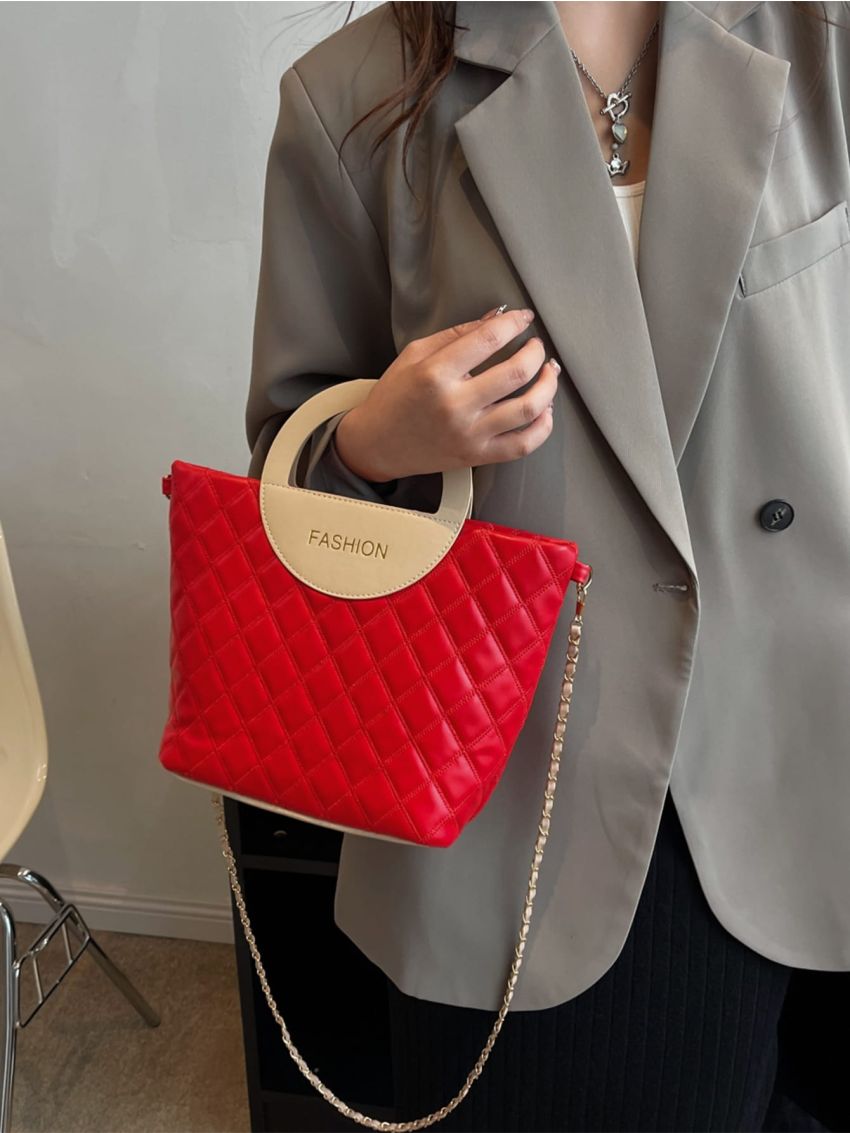 Medium Square Bag Quilted Chain Strap Colorblock
