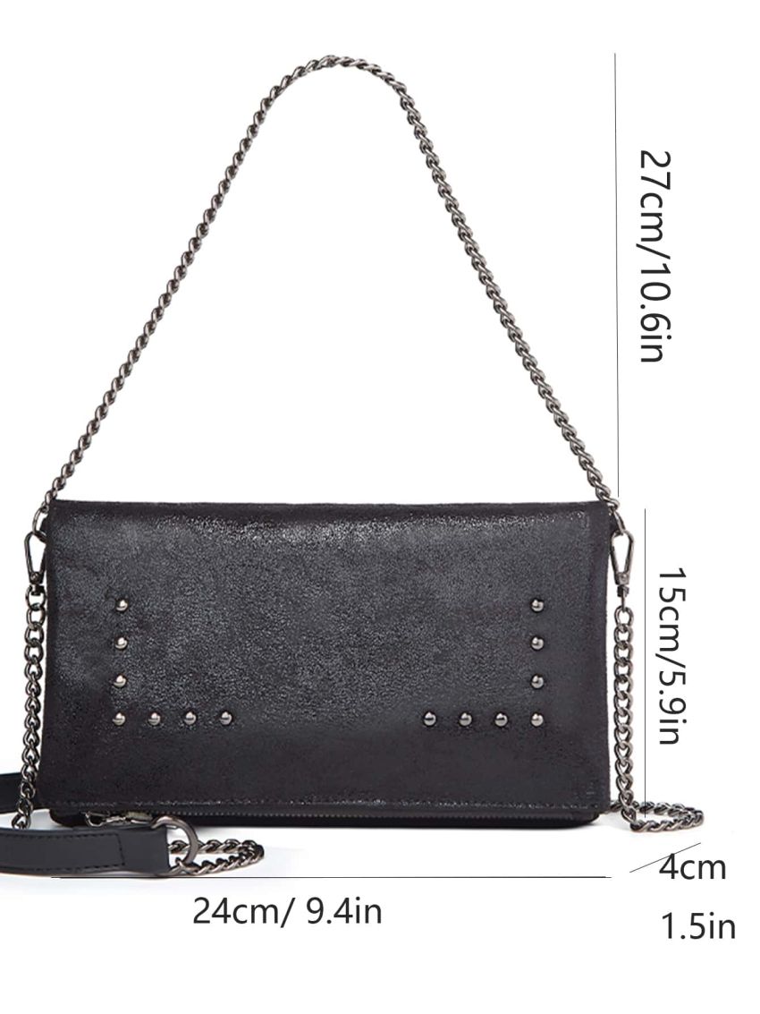 Small Square Bag Studded Decor Chain Strap Punk Style