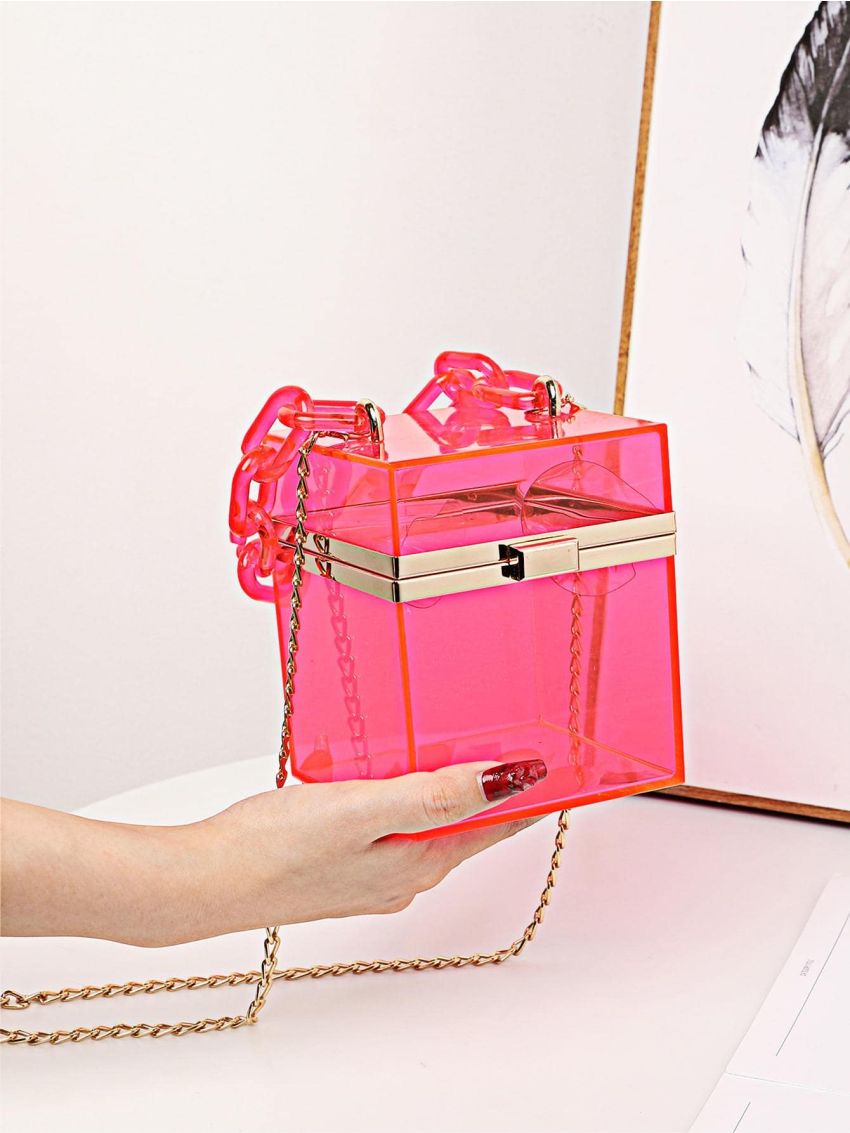 Mini Box Bag Clear Chain Strap