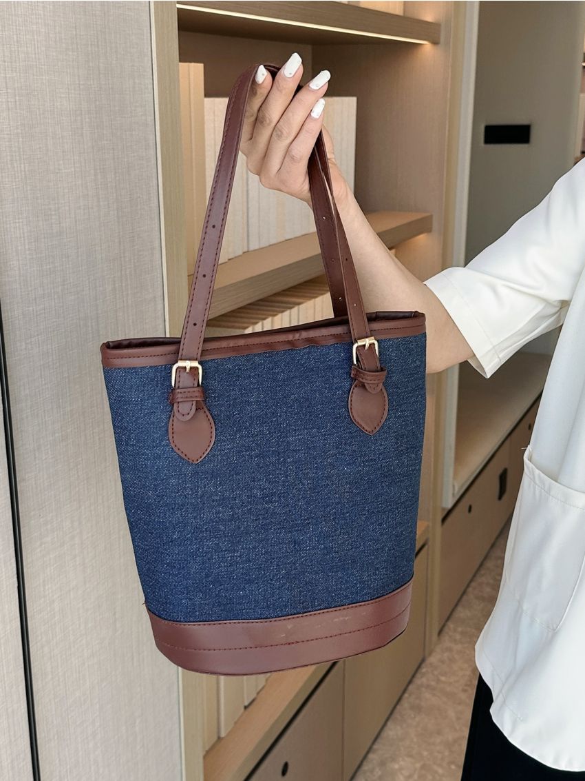 Two Tone Square Bag Buckle Design Contrast Binding